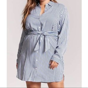 Plus Size Stripe Mini Shirt Dress